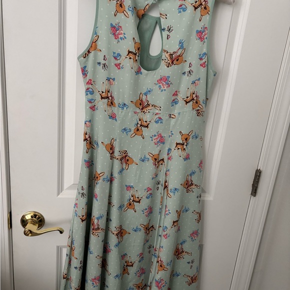 Adorable Mint Green Banned Bambi Deer Blue Bird 50s Retro Style Dress. S - Picture 7 of 10